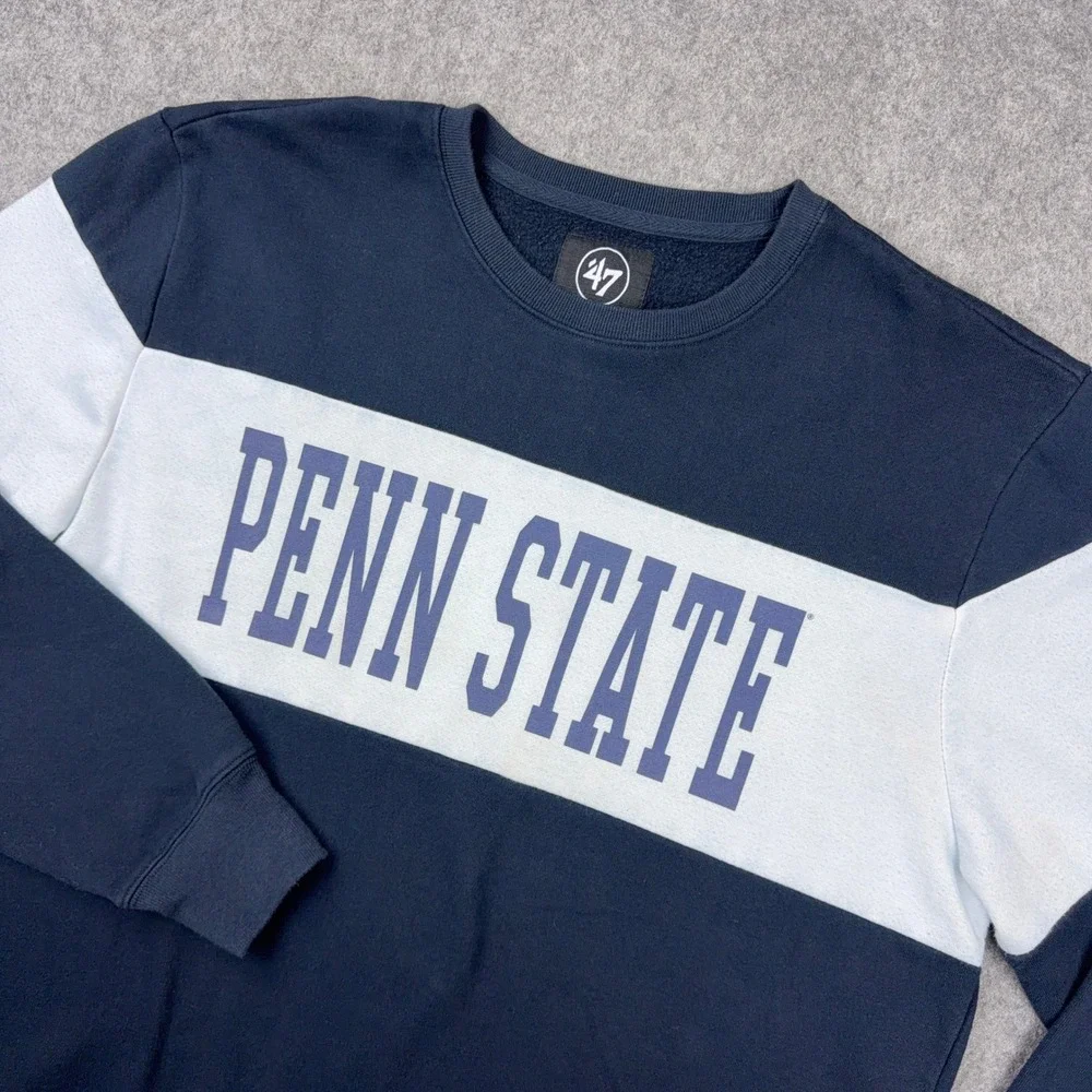 Penn State Nittany Lions Sweatshirt Mens XL Navy 47 Brand Colorblock Crew Fleece